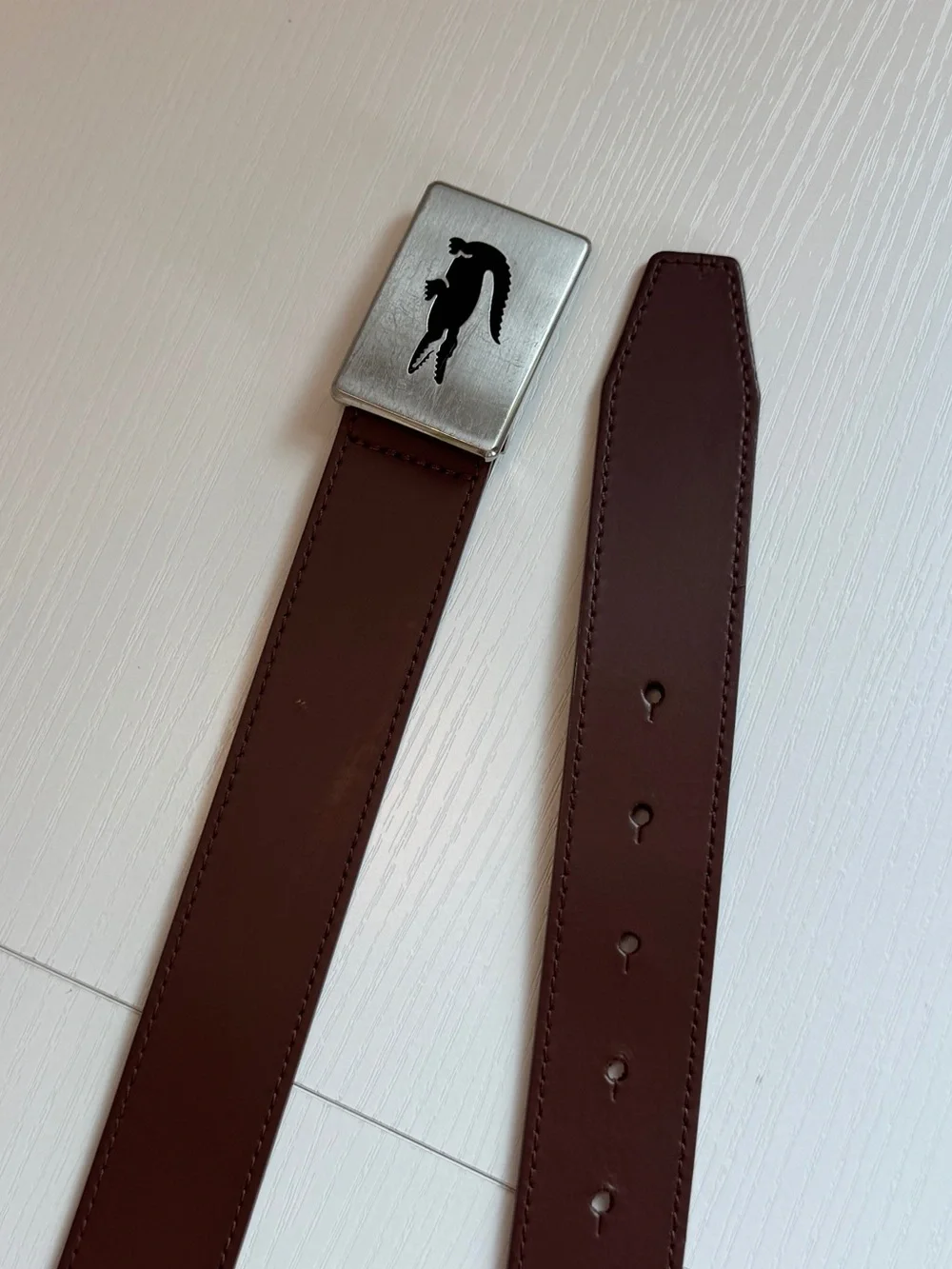 Lacoste Men's Belt Leather Crocodile Plaque Buckle Jeans Dress Pants S20 sz 40”